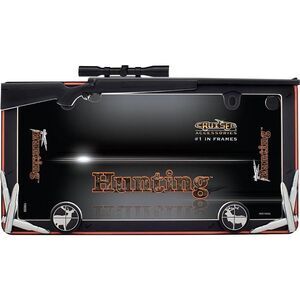 Hunting License Plate Frame Surround with Fastener Cap Black/Orange NEW